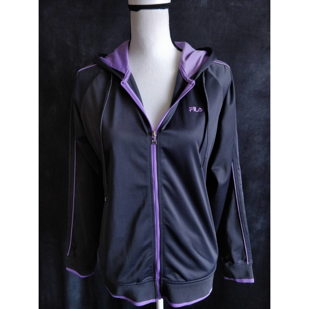 3/$15 Fila Gray Purple Hooded Active Zip Jacket M